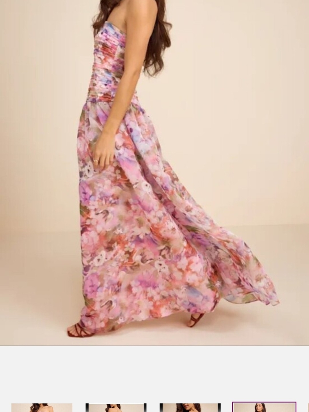 Lulu's Pink Floral Strapless Chiffon Maxi Dress